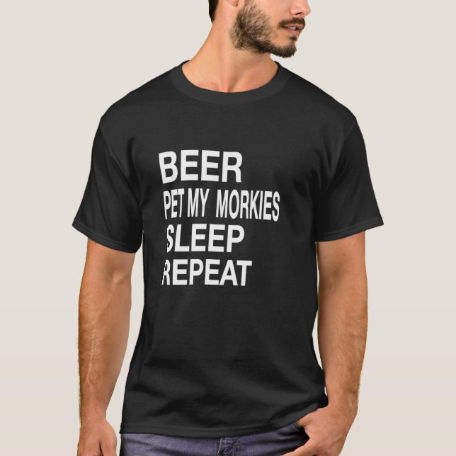 Beer Pet Morkies, sömn Upprepa vit L Hund Kärlek T Shirt (Framsida)