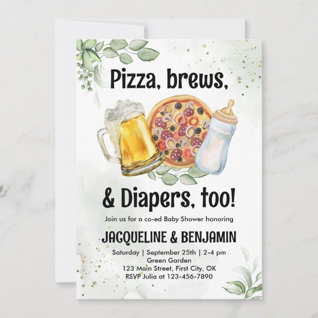 Beer Pizza Diaper Baby Shower Pregger Kegger Inbjudningar (Framsida)