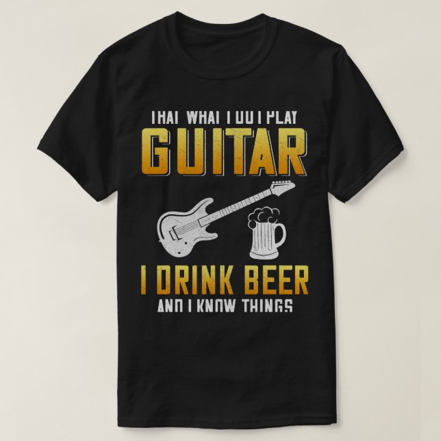 Beer Play Guitar och Drink Beer Guitar Älskare T Shirt (Design framsida)
