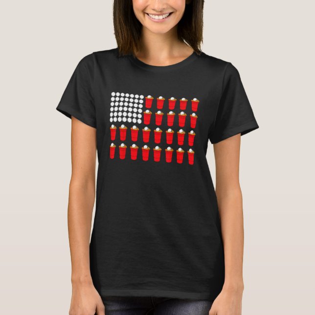 Beer Pong American Flag T Shirt (Framsida)