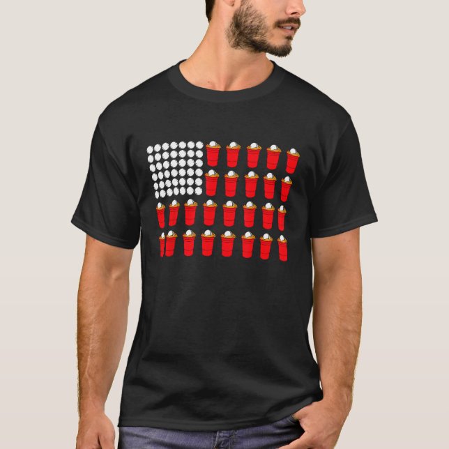 Beer Pong American Flag T Shirt (Framsida)