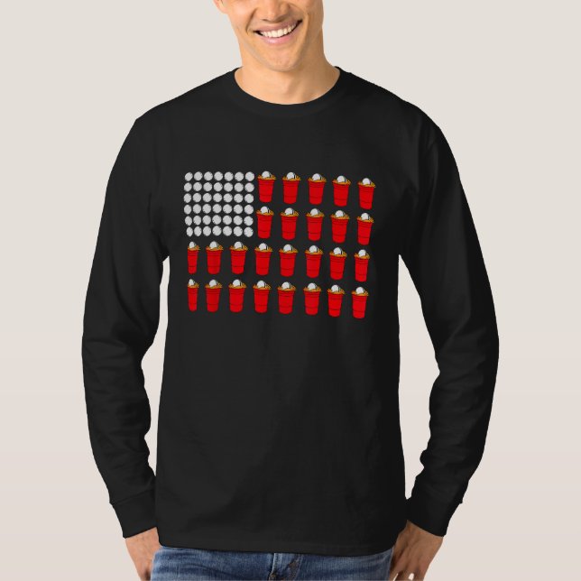 Beer Pong American Flag T Shirt (Framsida)