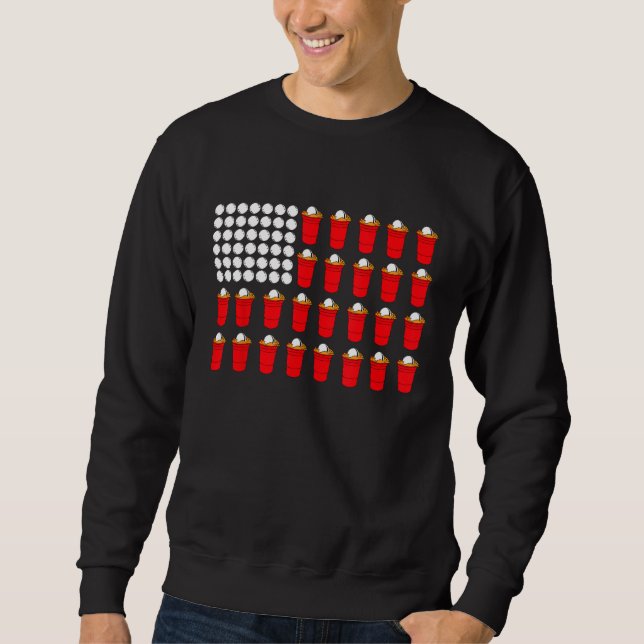 Beer Pong amerikansk flagga Lång Ärmad Tröja (Framsida)