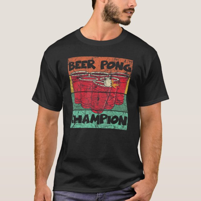 Beer Pong Champion Drinking utmaning T Shirt (Framsida)