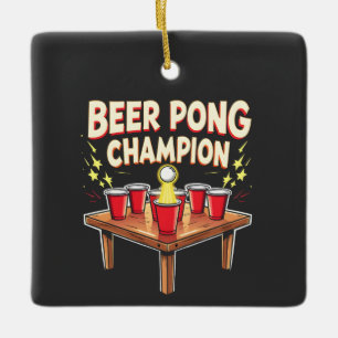 Beer Pong Champion Ping Pong Drinking Julgransprydnad Keramik