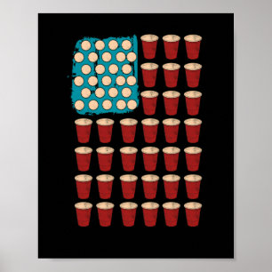 Beer Pong Drinking Game American Flagga 4th of jul Poster
