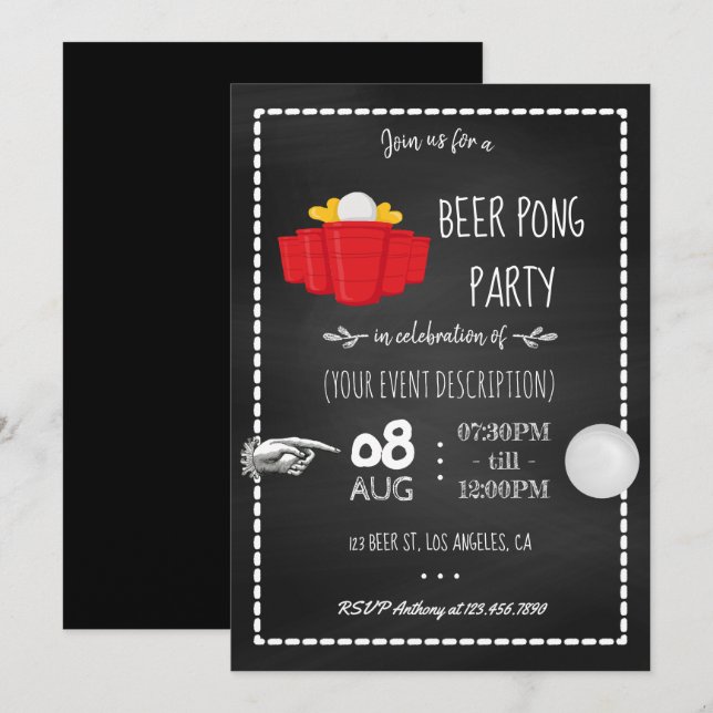 Beer Pong-fest Firande Kritskriva Inbjudan (Fram/baksida)