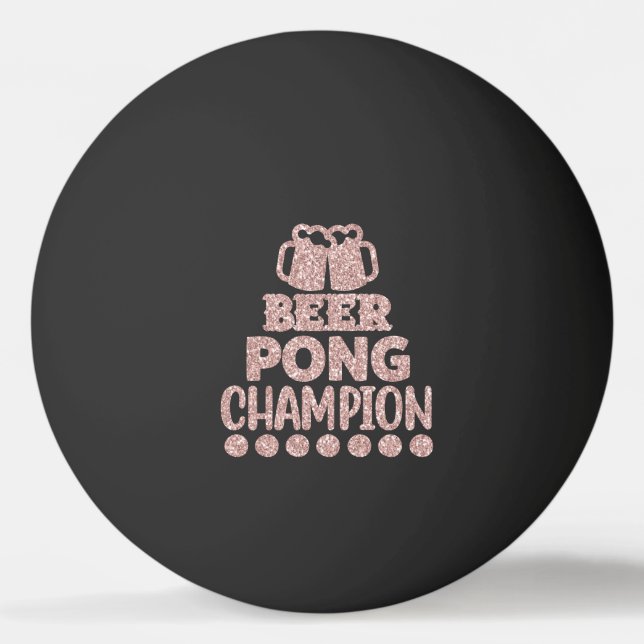 Beer Pong Mästare Rolig Text Svart Rosa Glitter Pingisboll (Framsidan)