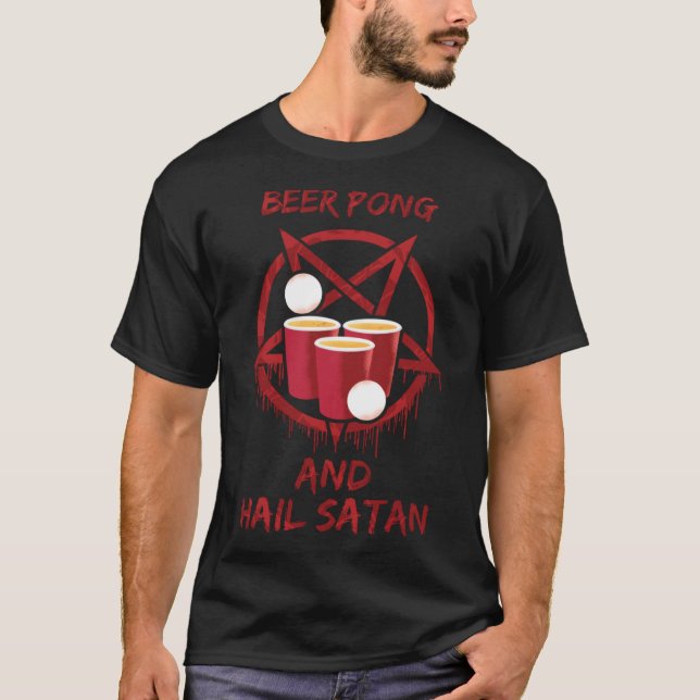 Beer Pong och Hail Satan T Shirt (Framsida)