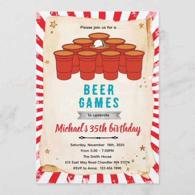 Beer pong party Invitation Inbjudningar (Framsida)