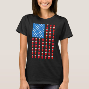 Beer Pong Red Kopp American Flagga USA 4 juli T Shirt
