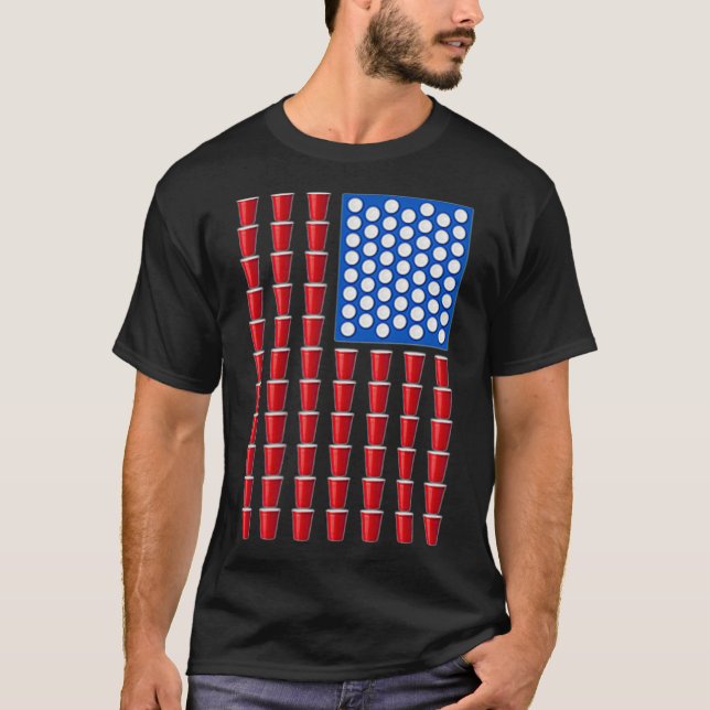 Beer Pong Red Solo Kopp American Flagga USA T Shirt (Framsida)
