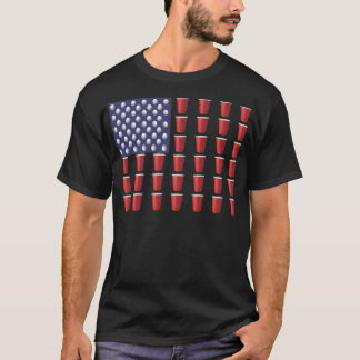 Beer Pong Red Solo Kopp Amerikanska Flagga 4 juli T Shirt
