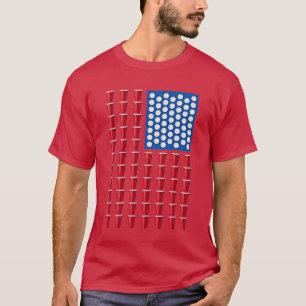 Beer Pong Röd Solo Kopp Amerikansk Flagga USA Kvin T Shirt