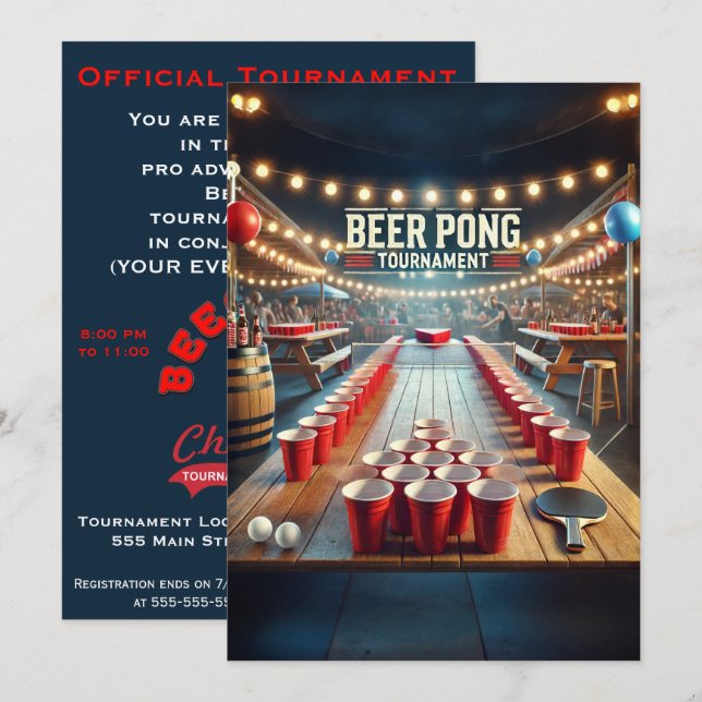 Beer Pong Tournament (Party) Inbjudningar (Fram/baksida)