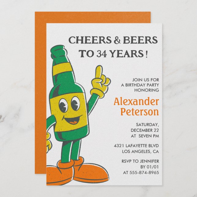 Beer Rustic Funny Manar 34-årsinbjudan Inbjudningar (Fram/baksida)