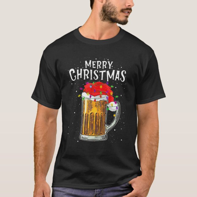 Beer Santa Träd Ljus jul Pajamas För manar X T Shirt (Framsida)