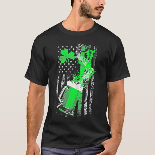 Beer Stänk St patrick's day Shamrock Klöver Ameri T Shirt (Framsida)