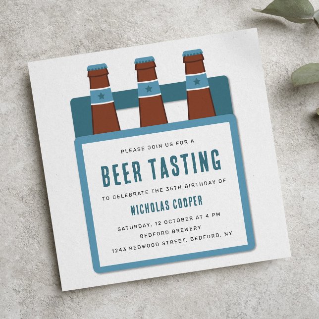 Beer Taste Födelsedagsfest inbjudan (beer tasting birthday party invitation template for men)