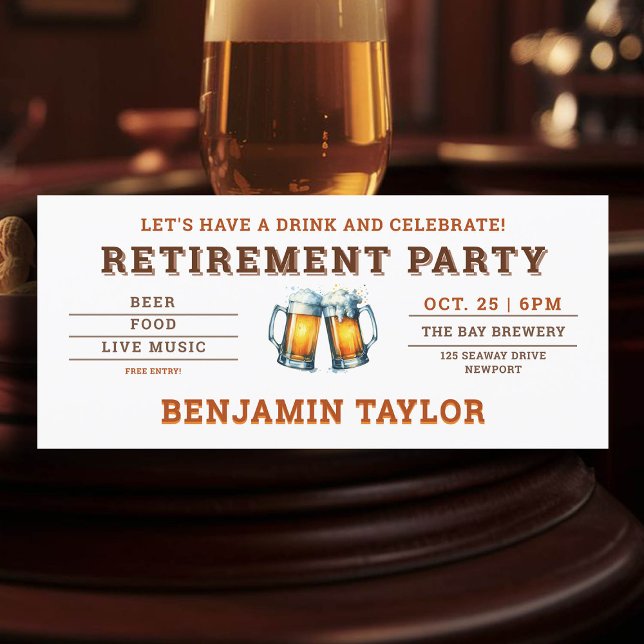 Beer ThBäste Brewery White Biljett Pension Party (simple retire retirement party celebration invitation beer themed brewery fall oktoberfest)