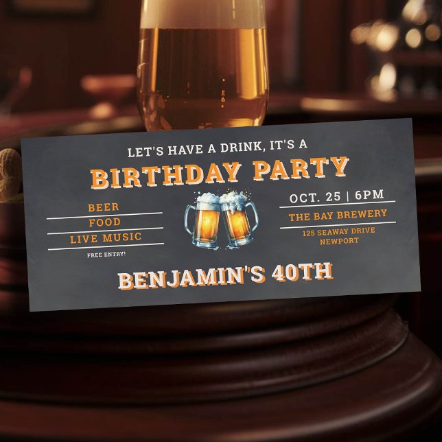 Beer Thenzed Brewery Manar 40 Birthday Black (men's 40th birthday party invitation beer themed brewery backyard oktoberfest black)