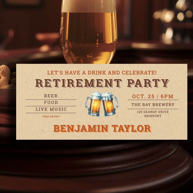 Beer ThLED Brewery Biljett Kraft Pension Party (simple retire retirement party celebration invitation beer themed brewery)