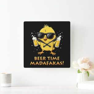 Beer Time Madafakas Funny Meme Anka Goose Retro Fyrkantig Klocka
