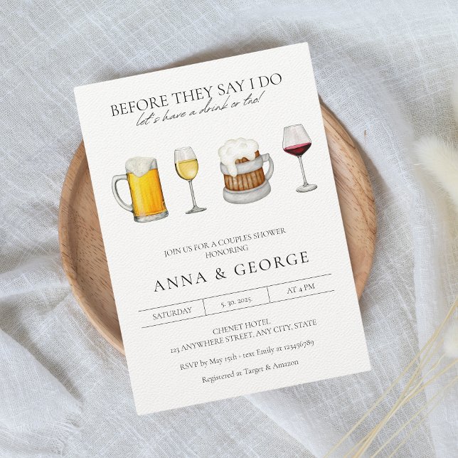 Beer Vin Brewery Par Shower för vattenfärg Inbjudningar (Bubbles & Brews Couples Shower Invitation)