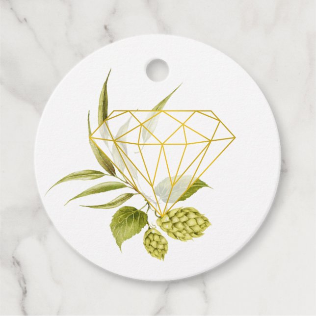 Beer Willow Greenery och Guld Geometric Diamond Gåvor Etiketter (Framsida)