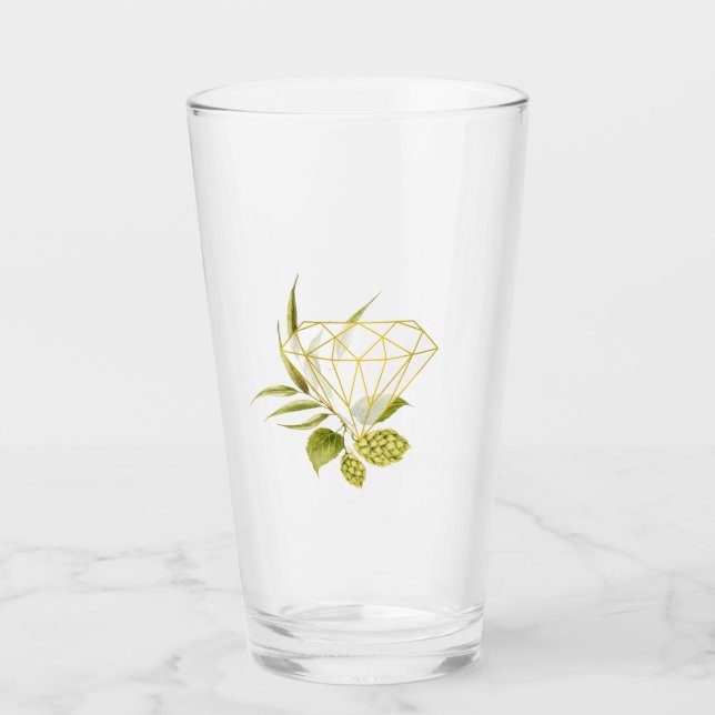Beer Willow Greenery och Guld Geometric Diamond Glaskopp (Framsida)