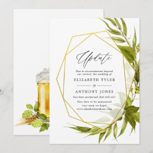 Beer Willow Grönt & Guld Geometric Bröllop Update Inbjudningar