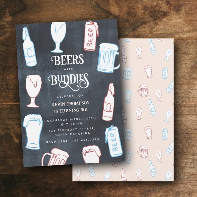 Beers Rustic Hand Drawn Funny Beer Birthday Inbjudningar (Beers Rustic Hand Drawn Funny Beer Birthday Invitation)