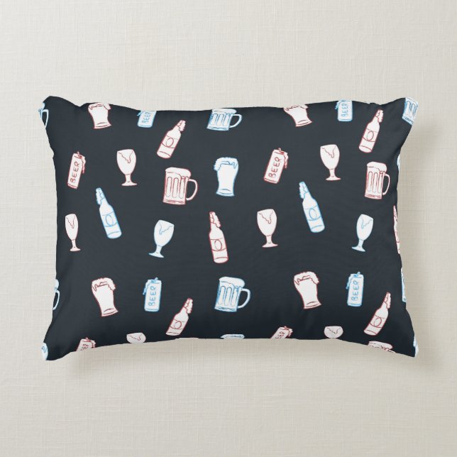 Beers Rustic Hand Drawn Whimsical Beer Man Cave Prydnadskudde (Framsidan)