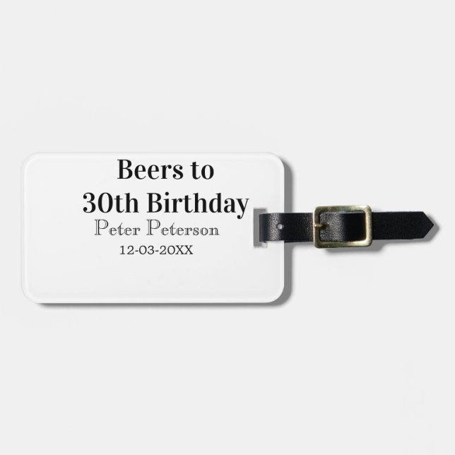Beers to 30th birthday name date man stylishSimple Bagagebricka (Horisontell Framsida)
