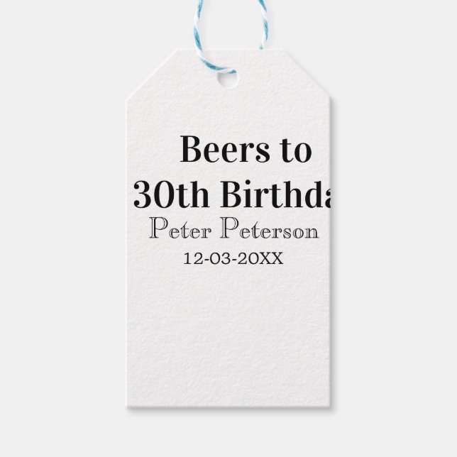 Beers to 30th birthday name date man stylishSimple Presentetikett (Framsidan)