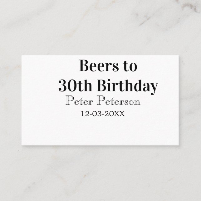 Beers to 30th birthday name date man stylishSimple Visitkort (Framsida)