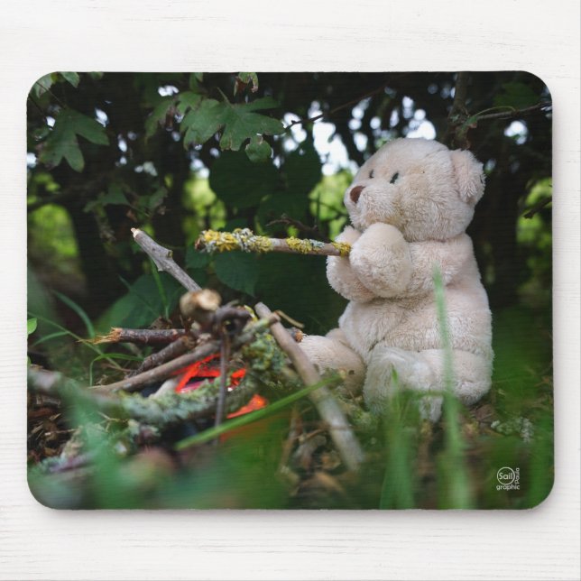 Beertje dat bij kampvuur zit. musmatta (Framsidan)