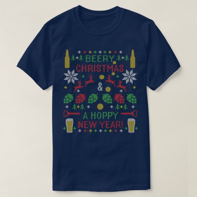 Beery jul Hoppy New Year Ugly Sweater Digita T Shirt (Design framsida)