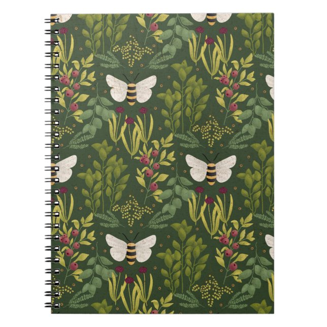 Bees and Foliage Spiral Notebook Anteckningsbok (Framsidan)