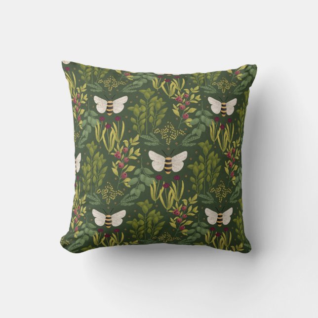 Bees and Foliage Throw Pillow Kudde (Framsida)