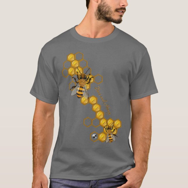 Bees and Honey mit Bienen und Honigwaben T Shirt (Framsida)