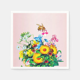 Bees Baby Shower Rosa Blommigt Nappar Pappersservett