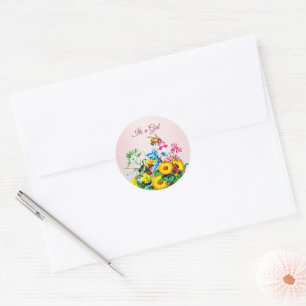Bees Baby Shower Rosa Blommigt Nappar Runt Klistermärke