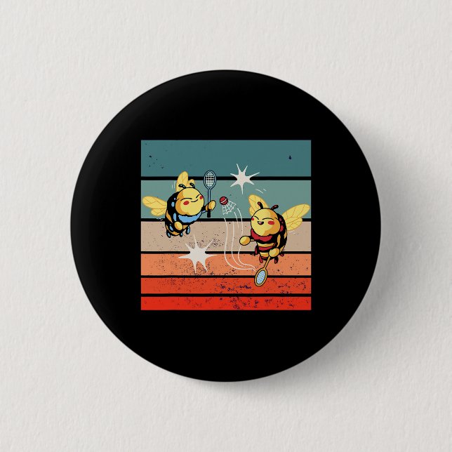 Bees Badminton Dynamic Cartoonish Artwork Funny Pl Knapp (Framsida)