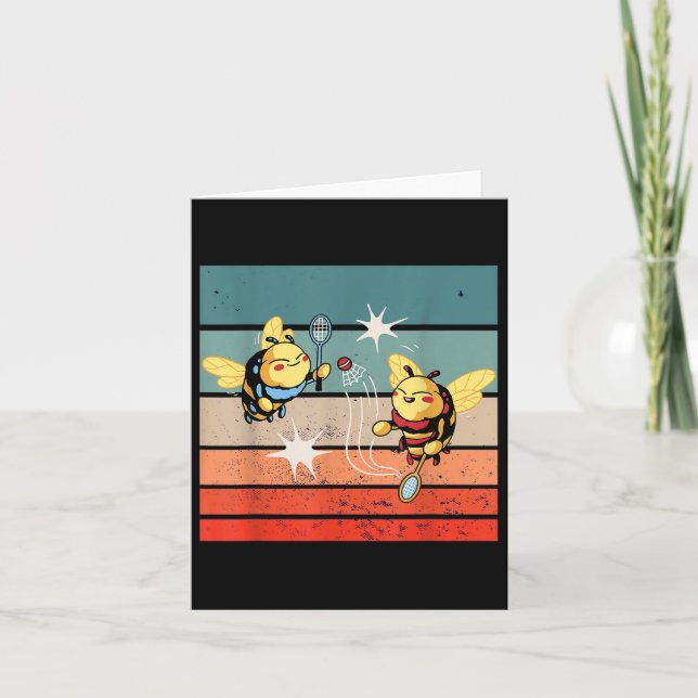 Bees Badminton Dynamic Cartoonish Artwork Funny Pl Kort (Framsida)