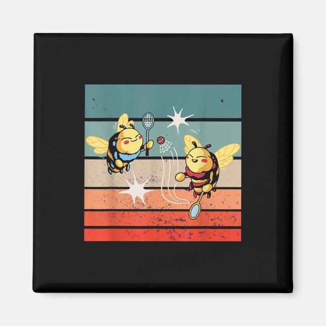Bees Badminton Dynamic Cartoonish Artwork Funny Pl Magnet (Framsidan)