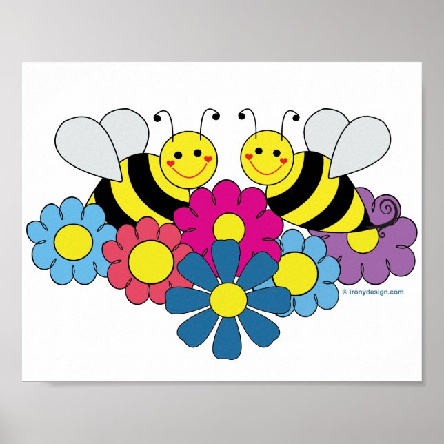 Bees & Flowers Design Illustration Poster (Framsidan)