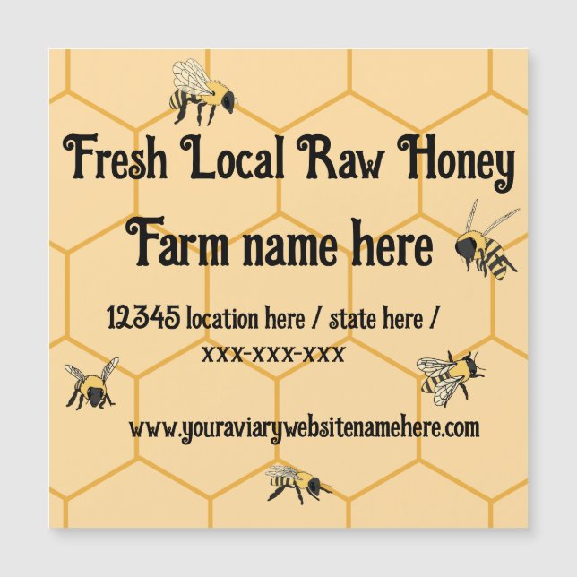 Bees Honeycomb Bee Farm Bussiness Magnet Card (Framsida)
