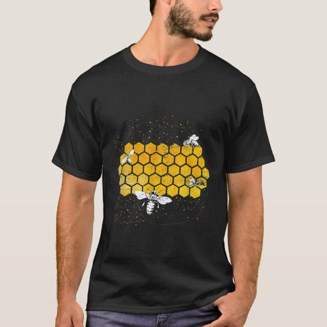 Bees Honeycomb Honungsbiodling T Shirt (Framsida)