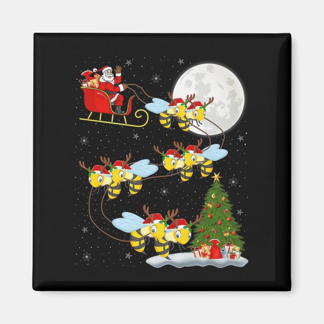 Bees Santa Sleigh Flying Funny Magical Christmas P Magnet (Framsidan)